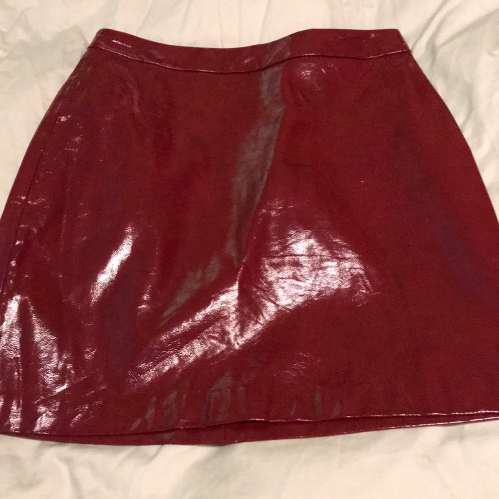 Faux Patent Leather Red Mini Skirt